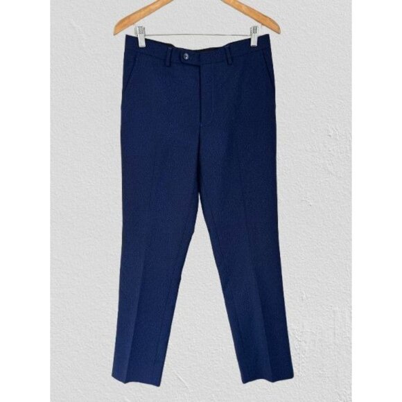 Chuks Collins Mens Navy Blue Tailored Trousers Pants With Button Size 32/30 - Picture 1 of 8